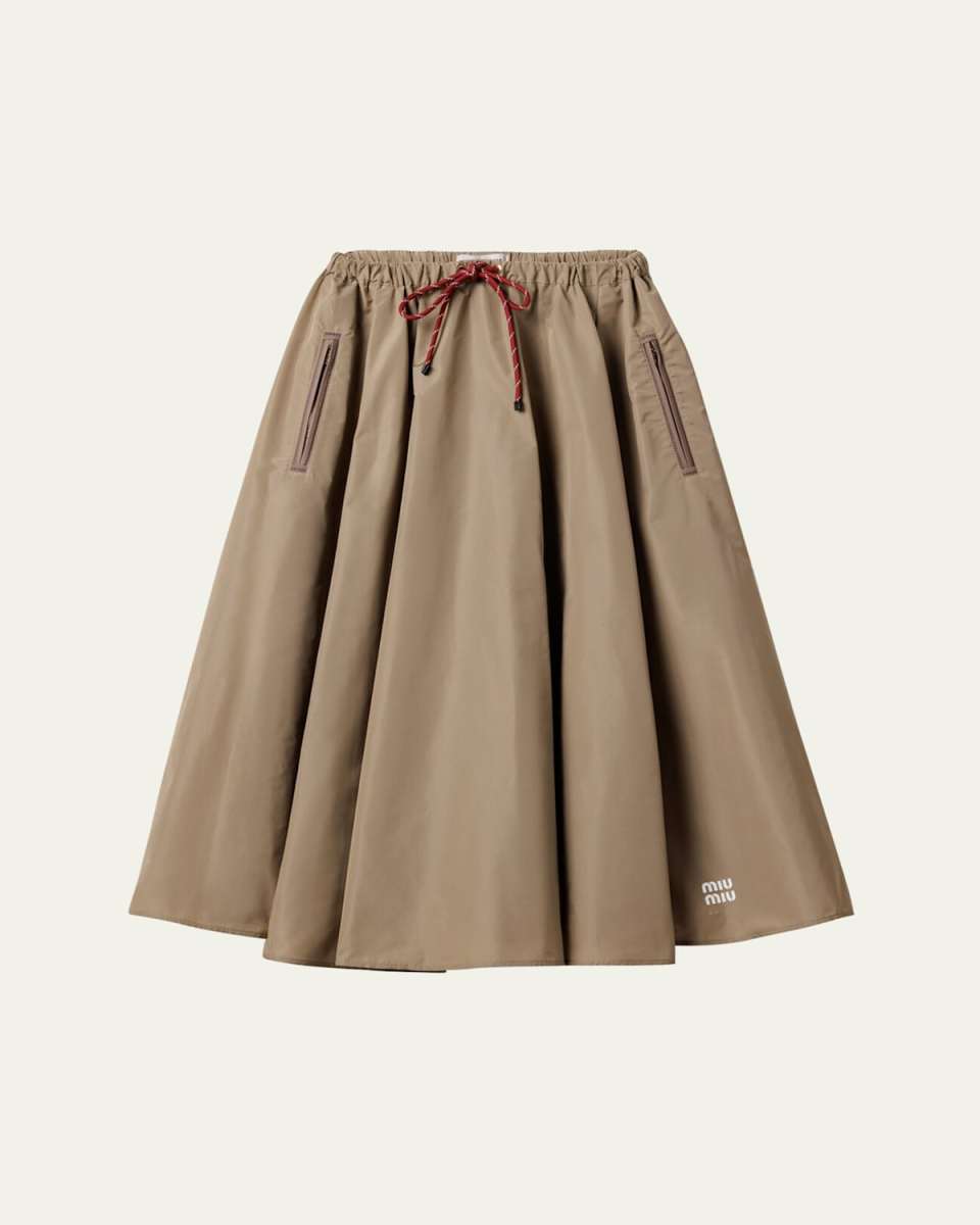 Drawstring Midi Skirt with Logo Detail
